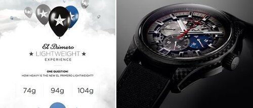 Слева: Страничка для голосования в официальной группе Zenith в соцсети Facebook, Справа: Модель El Primero Lightweight, разработанной Zenith