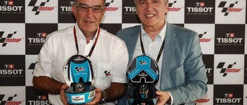 Кармело Эзпелета, Генеральный исполнительный директор Dorna Sports (слева) и Франсуа Тьебо, Президент Tissot
