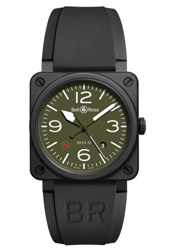 Часы BR03-92 Ceramic Military Type (черный резиновый ремешок) от Bell & Ross