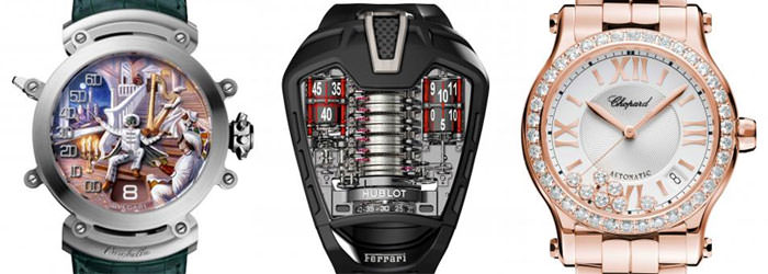 Справа налево: Bulgari «Commedia Dell Arte» - Hublot «MP-05 LaFerrari» - Chopard «Happy Sport Medium Automatic»