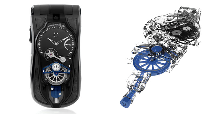 Слева: OptiC GMT Véloce от Celsius X VI II - Справа: механизм