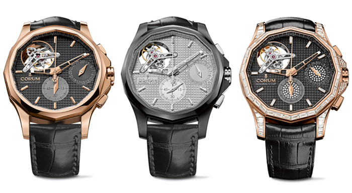 Модели коллекции Admiral's Cup Seafender 47 Tourbillon Chronograph (слева направо: A398/01962, A398/01961, A398/02098)