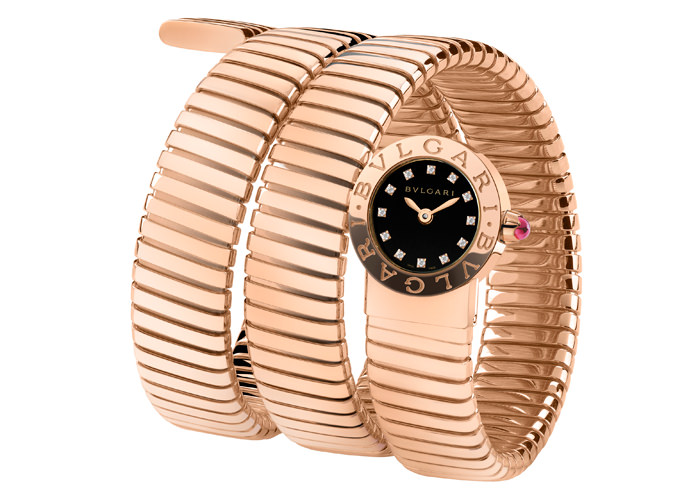Bulgari Bulgari Tubogas (розовое золото и бриллианты с двухвитковым браслетом)