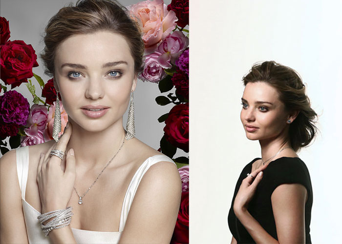 Слева: фотография Миранды Керр из новой компании Swarovski, справа: Миранда Керр на фотосессии с Ником Найтом