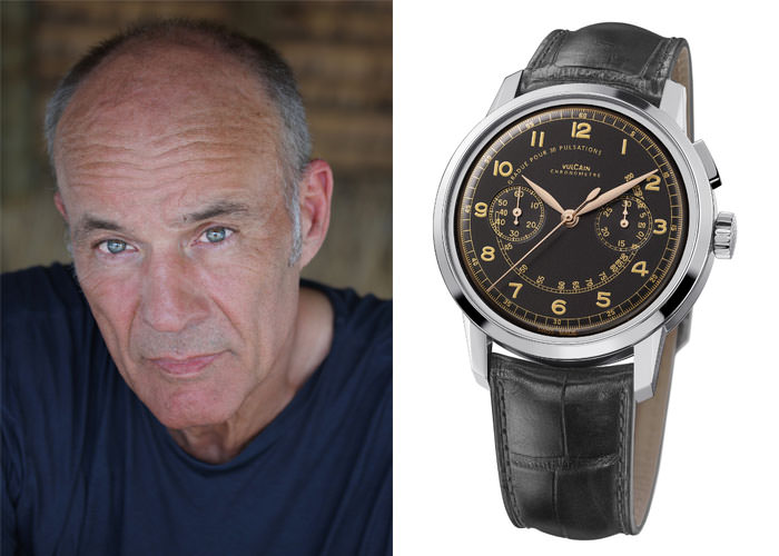 Слева: Хайнер Лаутербах (Heiner Lauterbach) - Справа: винтажная модель 50s Presidents Chronograph Heritage от Vulcain
