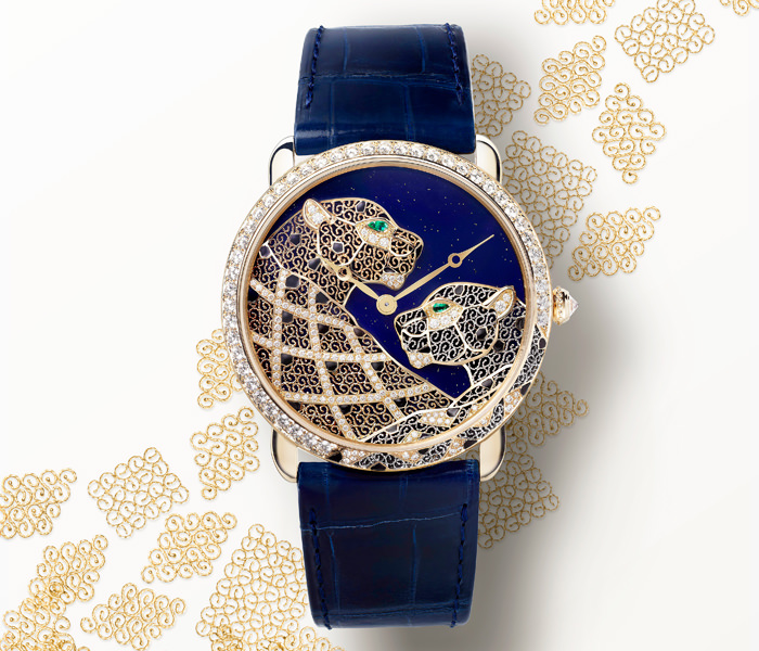 Часы Ronde Louis Cartier XL с филигранью в виде пантер