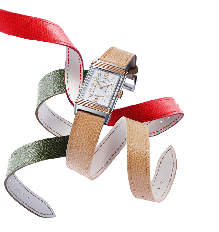 Grande Reverso Ultra Thin от Jaeger-LeCoultre с ремешками оттенков «красная смородина», «зеленый мускус» и «бежевый шелк»