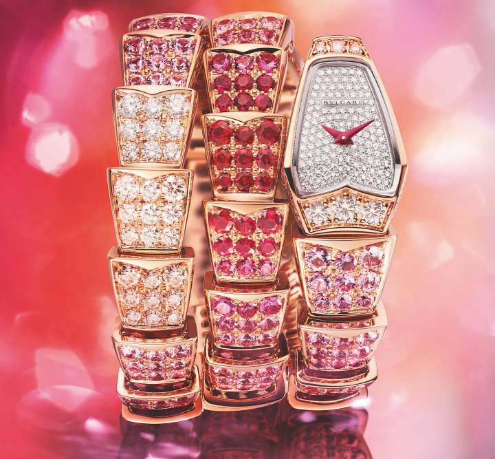 Часы Serpenti Scaglie 2-оборотные из 18-каратного розового золота с бриллиантами и сапфирами