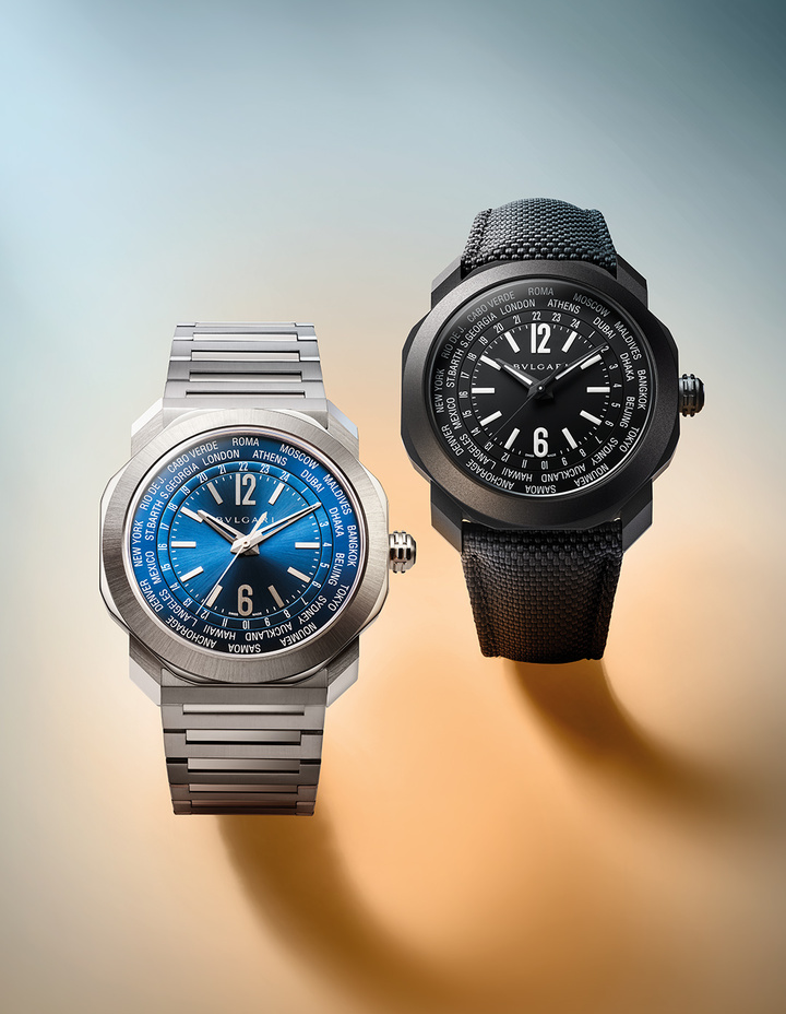 На последней выставке Geneva Watch Days компания Bulgari представила новую модель Octo Roma WorldTimer с центральной индикацией часов, минут и секунд в сочетании с двойным вращающимся диском по внешнему краю: один для 24 опорных городов, а другой - с 24-часовой градуированной шкалой.