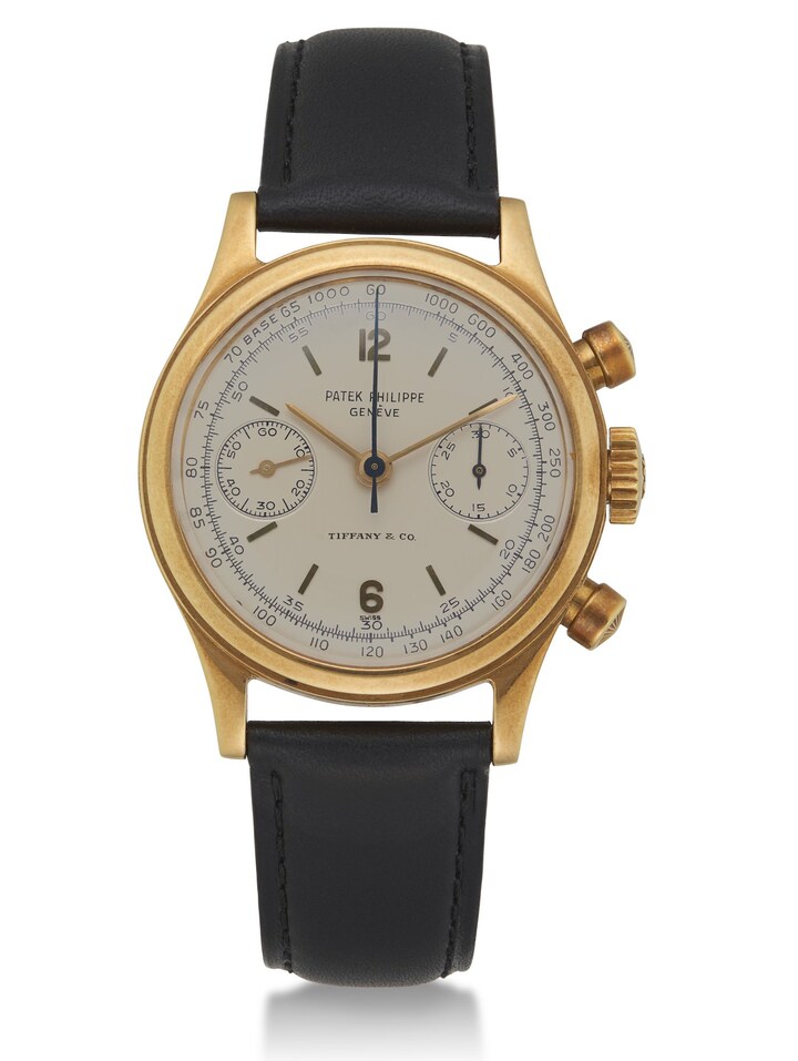 One of the highlights of Christie's New York spring sale was a Patek Philippe chronograph ref. 1463 in 18K yellow gold, also signed by Tiffany & Co. 