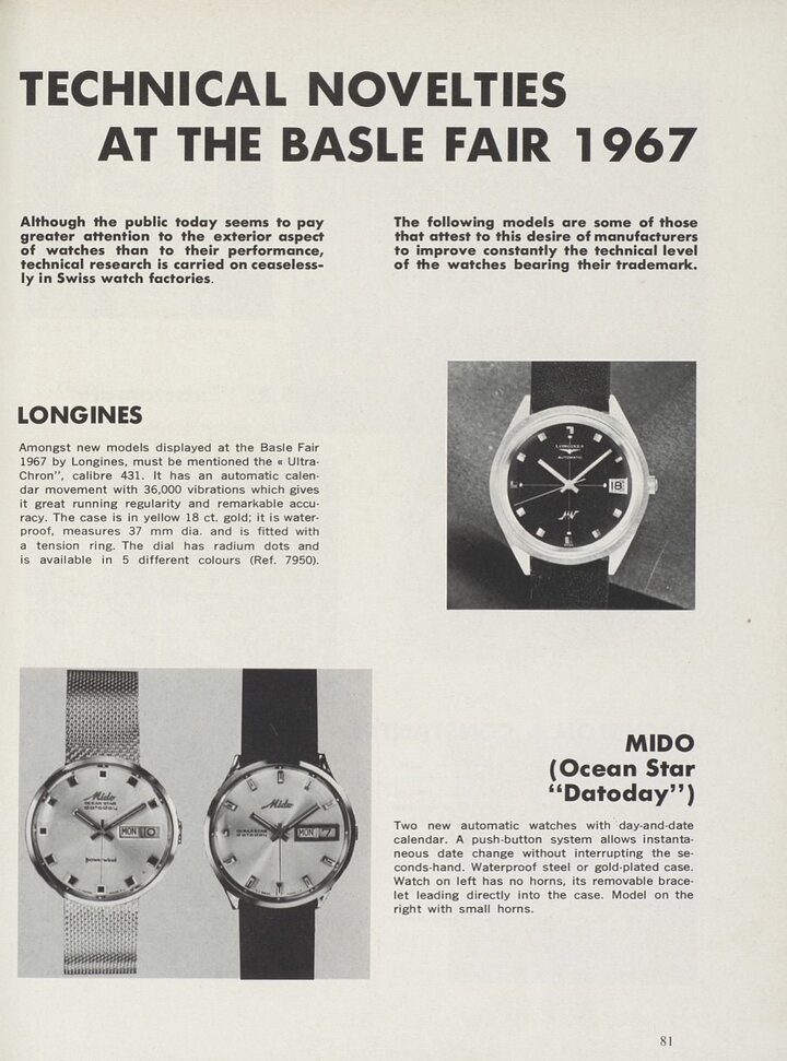 Часы Mido Ocean Star «Datoday» в журнале Europa Star, 1967-й год.